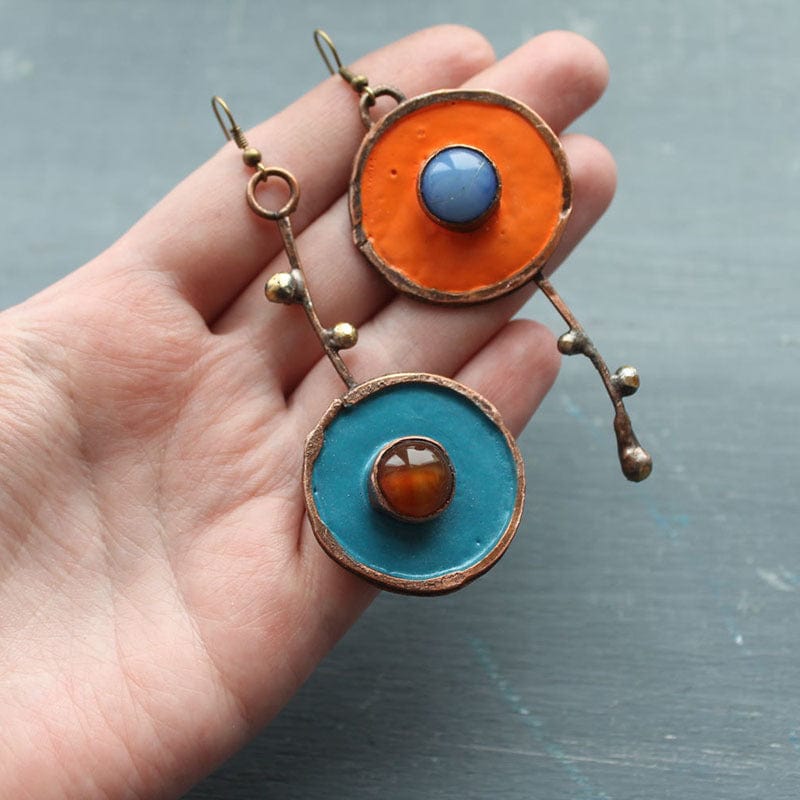 Asymmetric Graffiti Earrings in Antique Copper