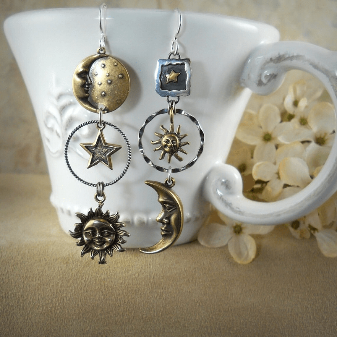 Sun Moon Pendant  Earrings