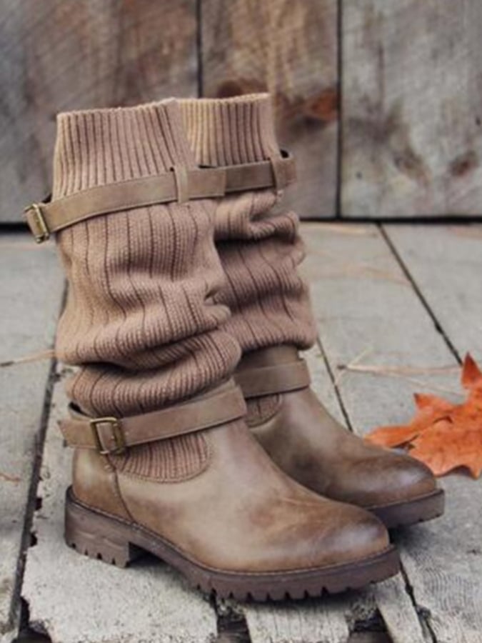 Women's fashion wool stitching leather boots